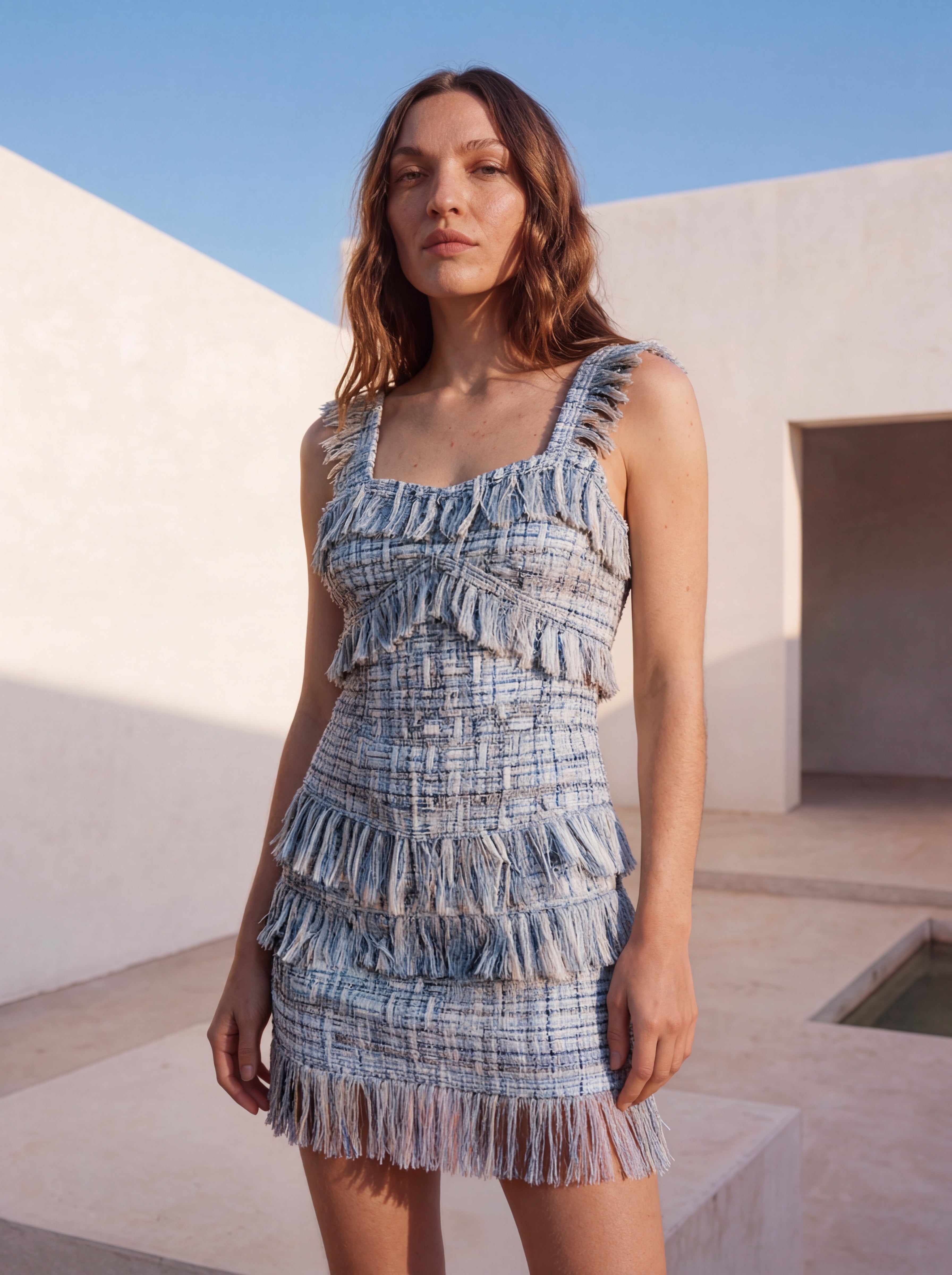 Frost-Glade Fringe Tweed Skirt