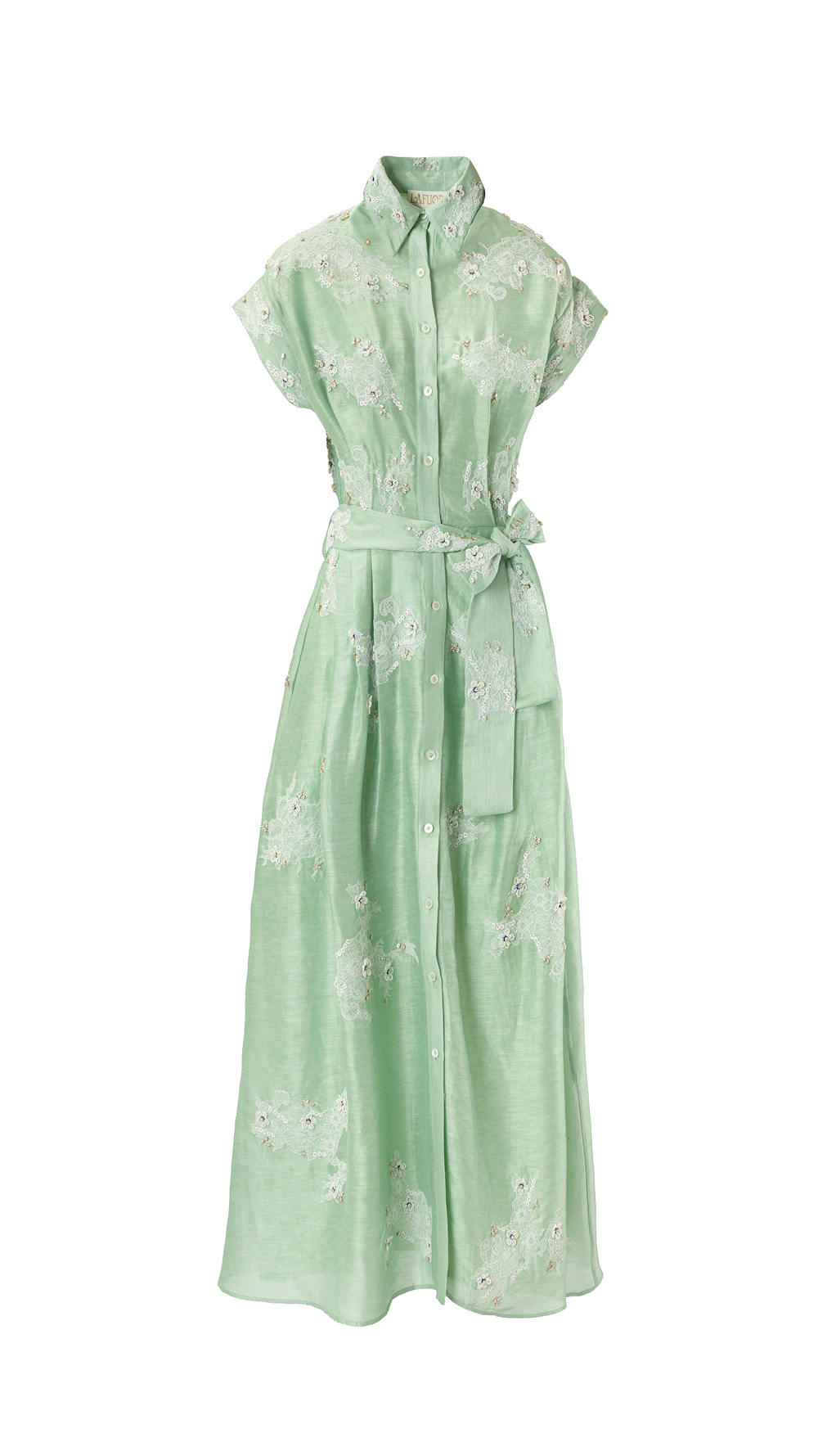 Feminine mint shirt dress with cap sleeves and belt, pastel flowy dress for occasion wear