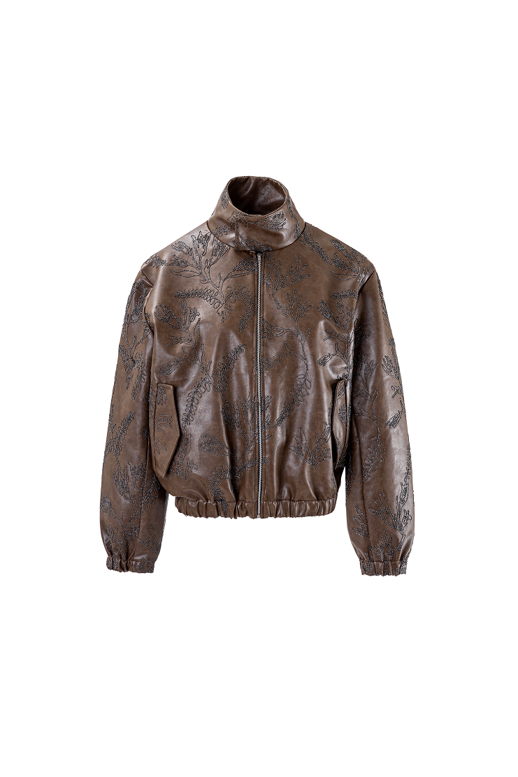 Rustic Leather Bomber Jacket
