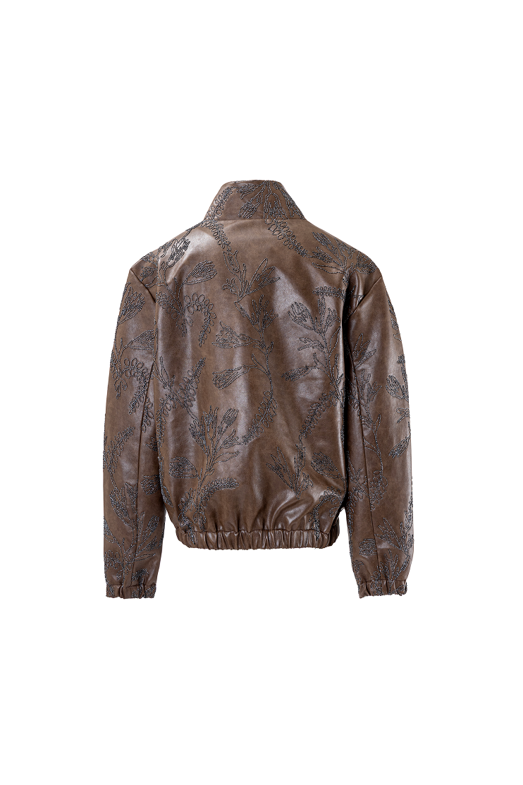 Rustic Leather Bomber Jacket