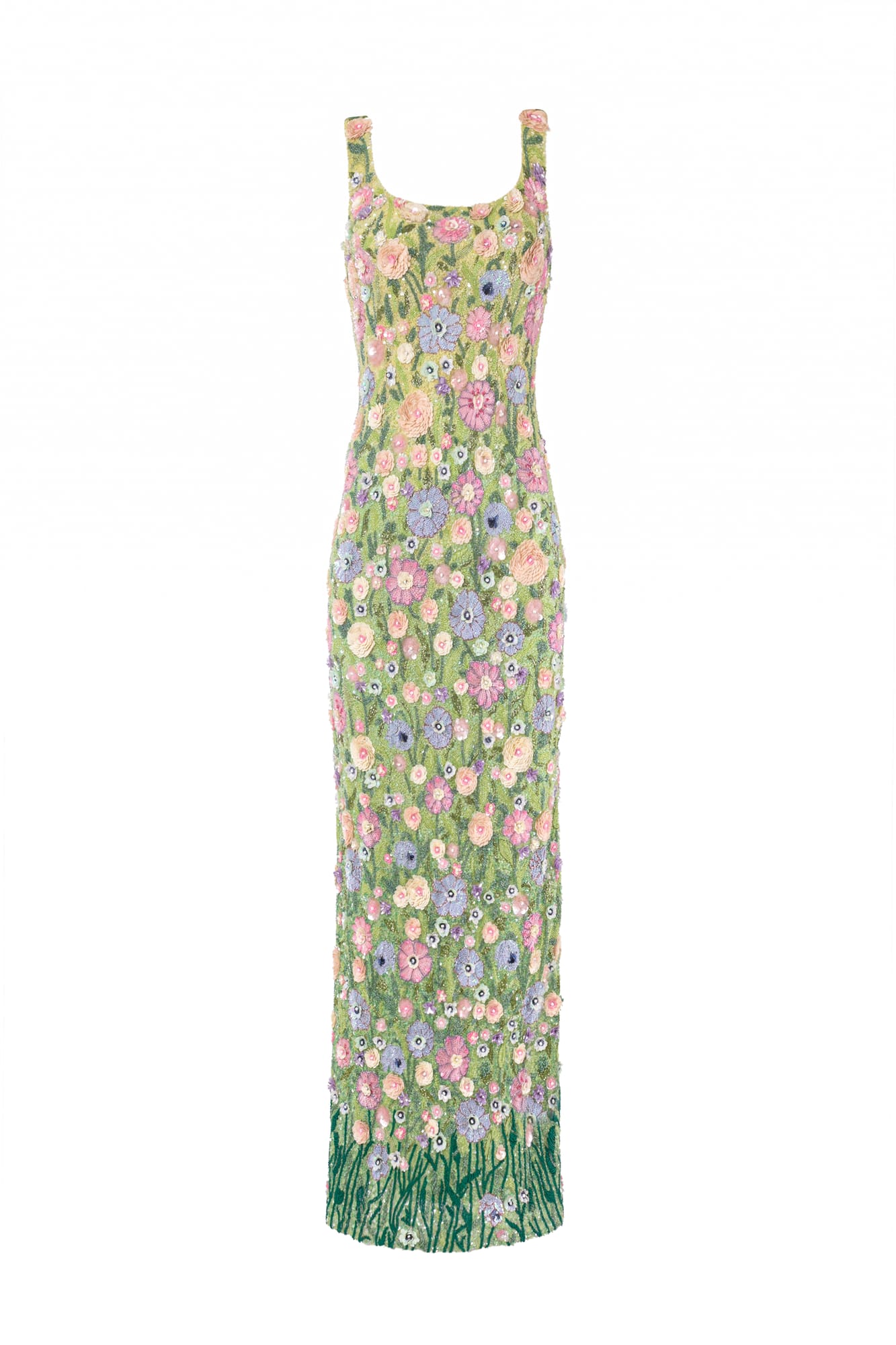 Couture gala gown inspired luxury floral dress, hand-embellished midi with sophisticated summer appeal