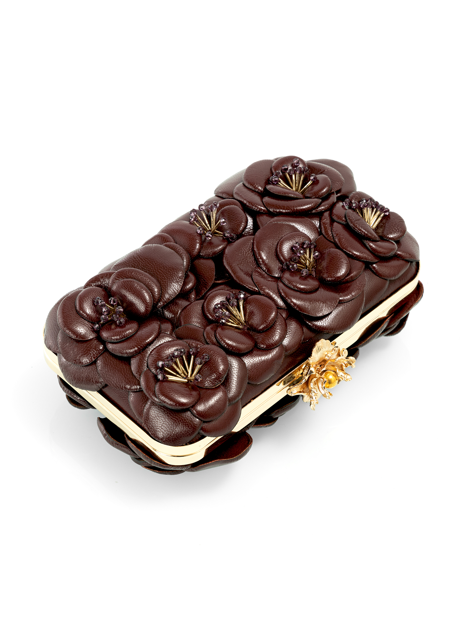 Sculpted rose leather clutch designed as a sophisticated evening accessory for parties
