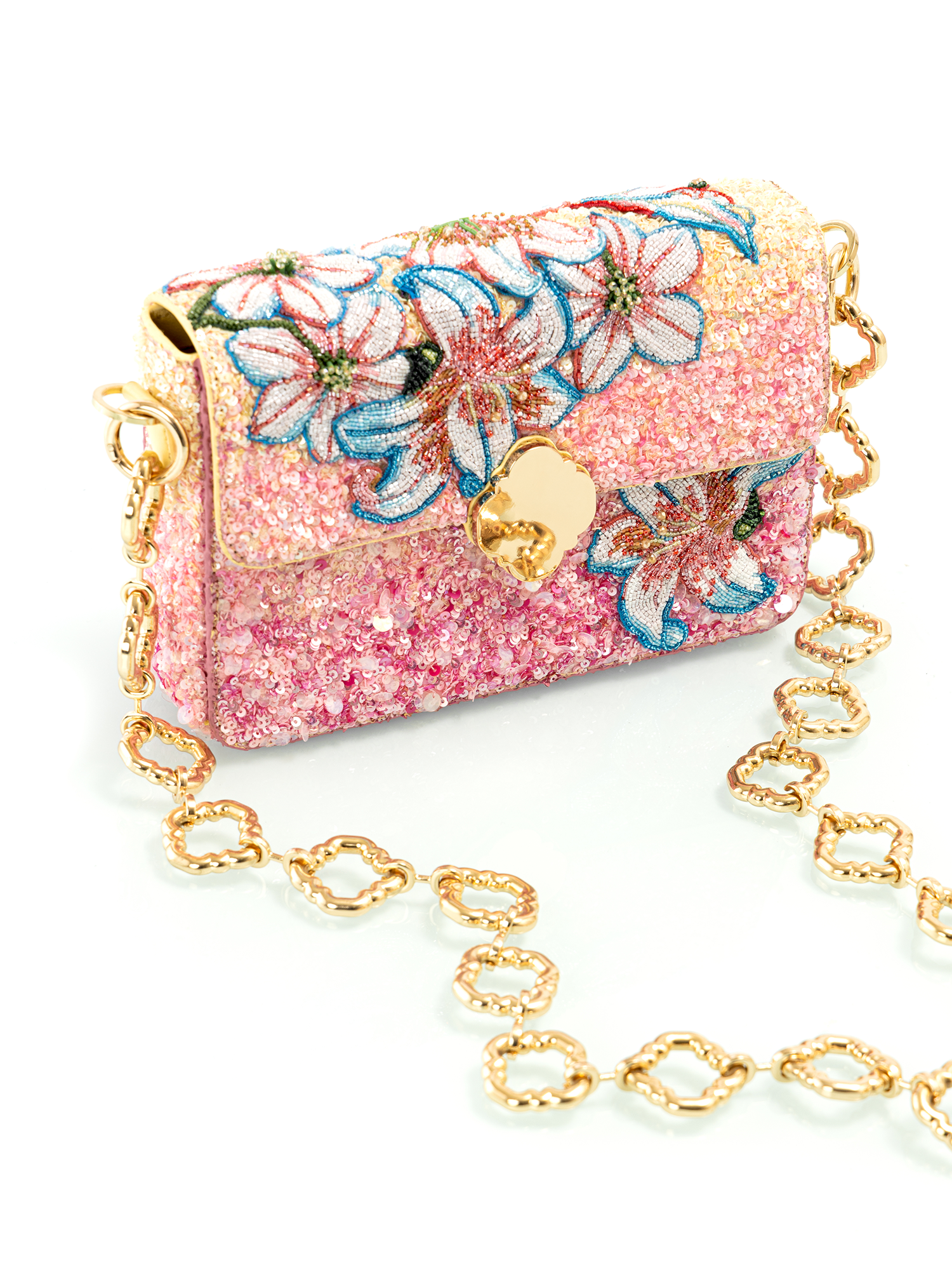 Close-up of handcrafted luxury embroidered leather bag created by artisan based brands
