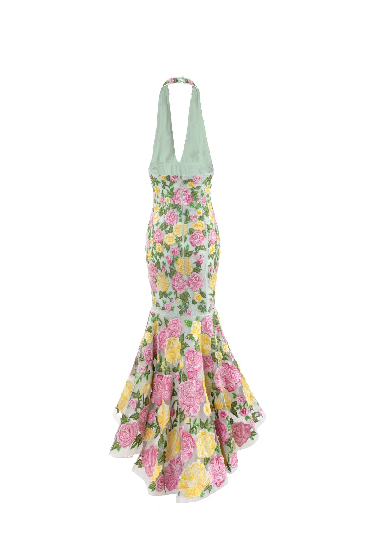Citron Rosé Embroidered Halter Dress