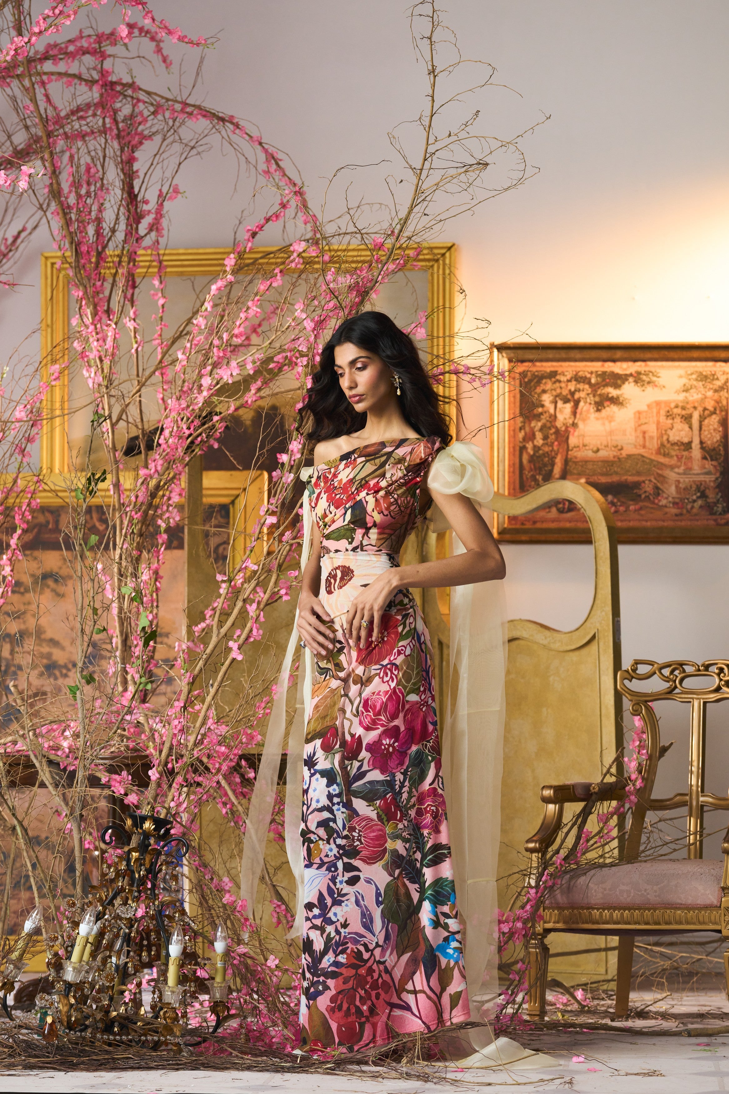 Botanical Symphony Printed Mesh Dress