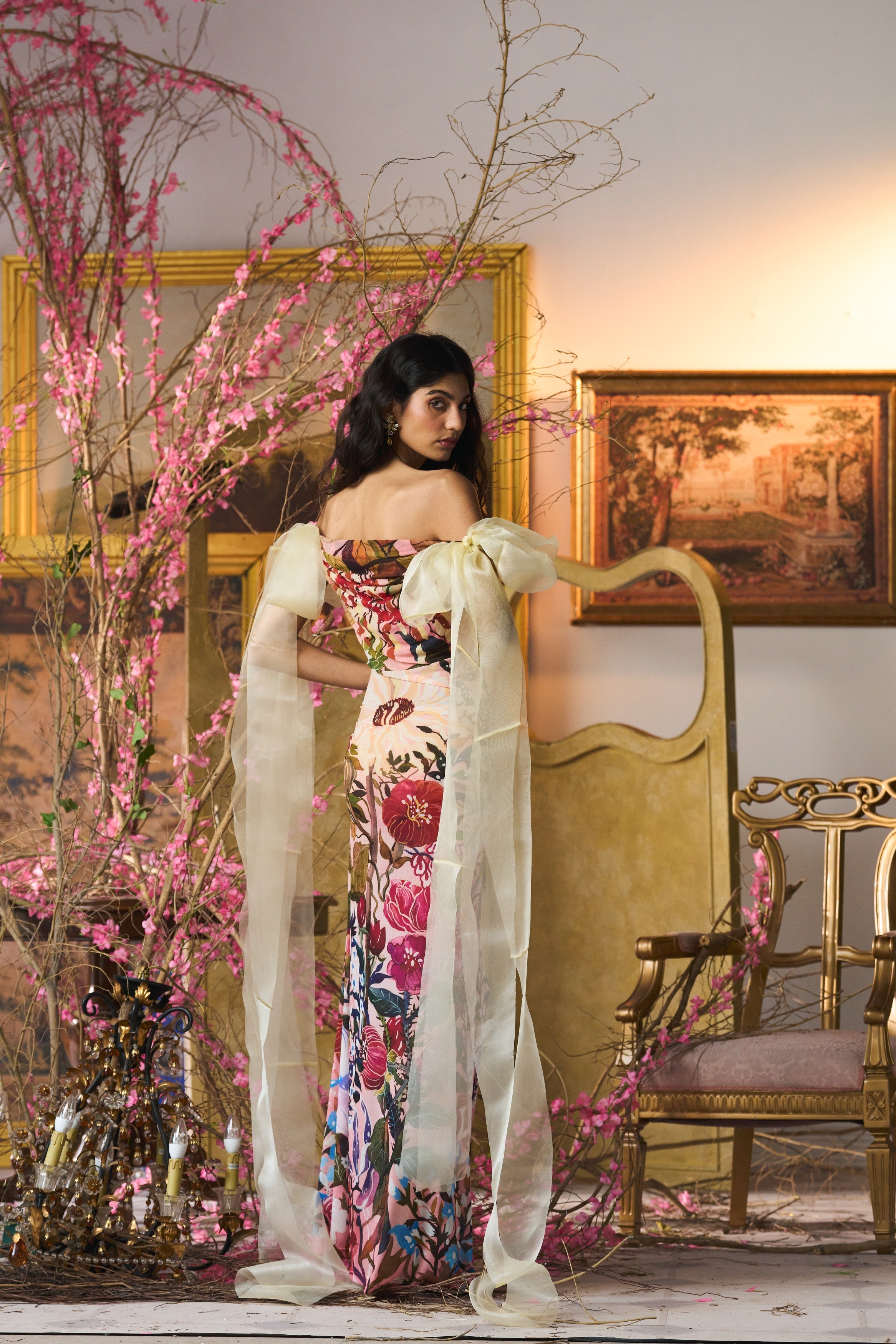 Botanical Symphony Printed Mesh Dress