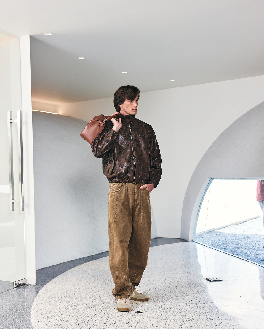 Rustic Leather Bomber Jacket