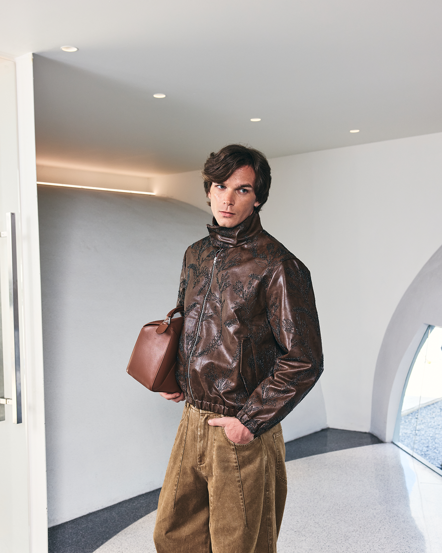 Rustic Leather Bomber Jacket