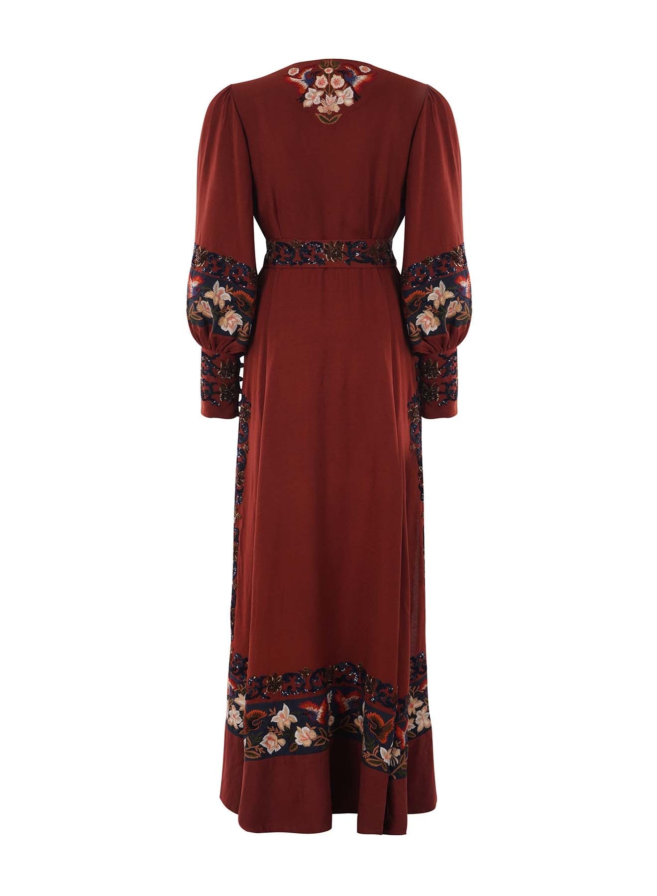 Earthy Elegance Silk Embellished Maxi Dress