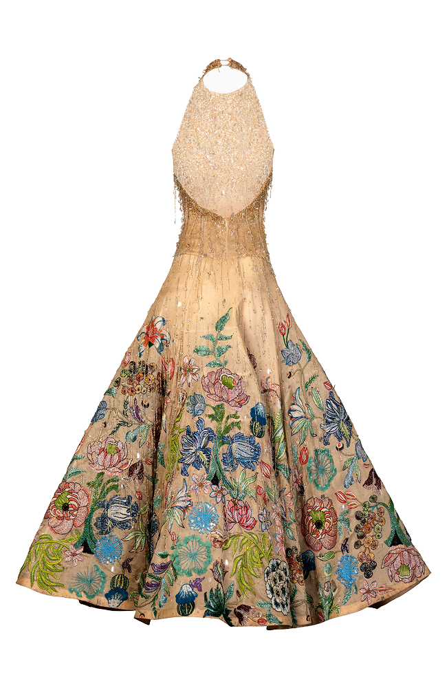 Reception wear dress designed as a formal evening wear full length gown