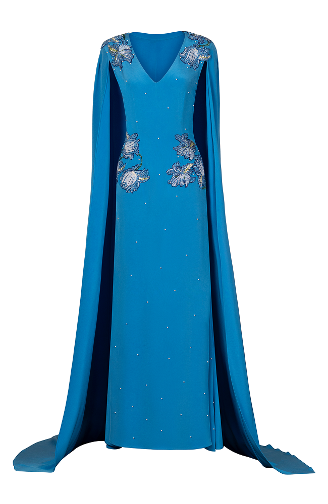 Guest of wedding look featuring a formal evening gown designed as a luxury occasion wear dress with red carpet style glamour, destination wedding guest elegance, resort evening couture, and beaded dress detailing
