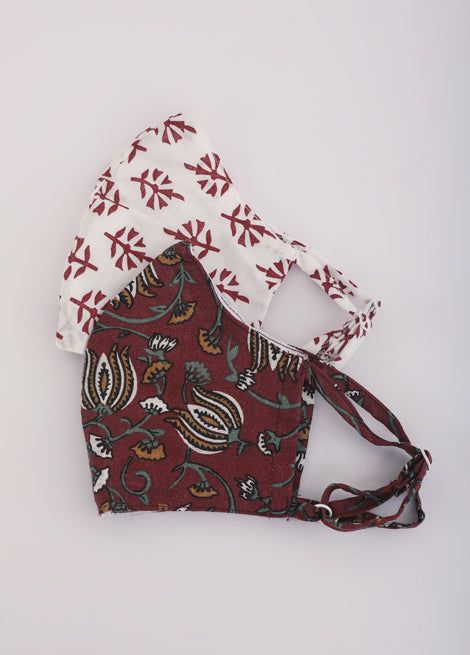 Hand Block Printed Face Masks (Pack Of 2)