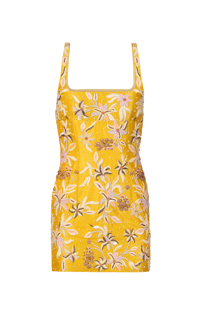 Luxury vacation wear mini dress designed for destination and resort parties
