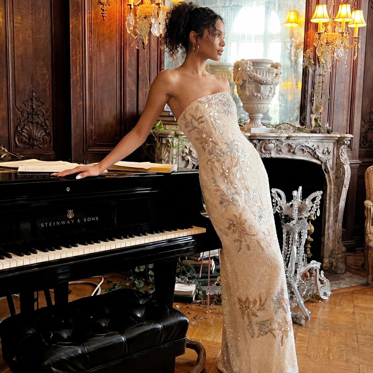 golden flower dress Flora Dreamscape sequins gowns