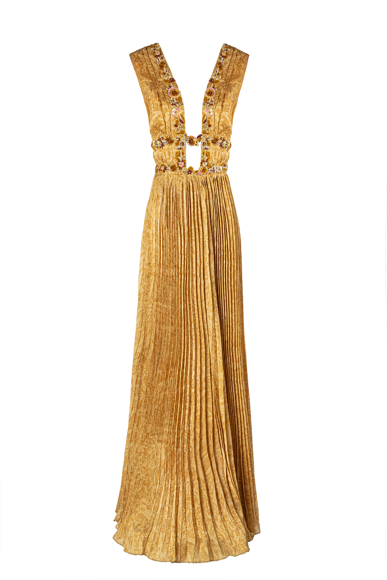 Honeydew Printed Draped Gown