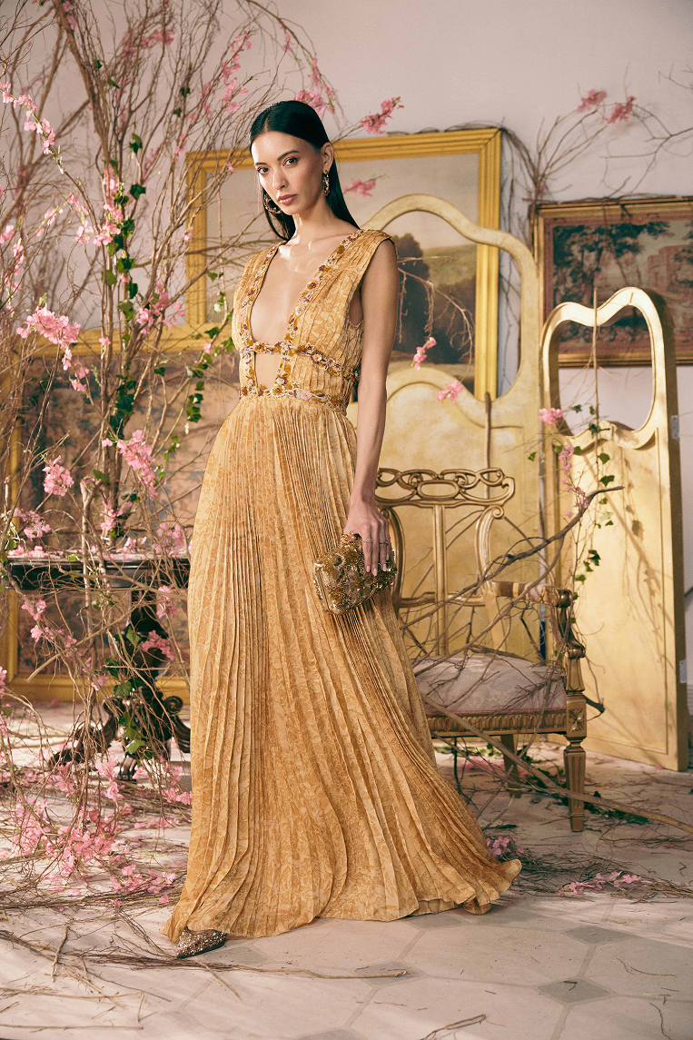 Honeydew Printed Draped Gown