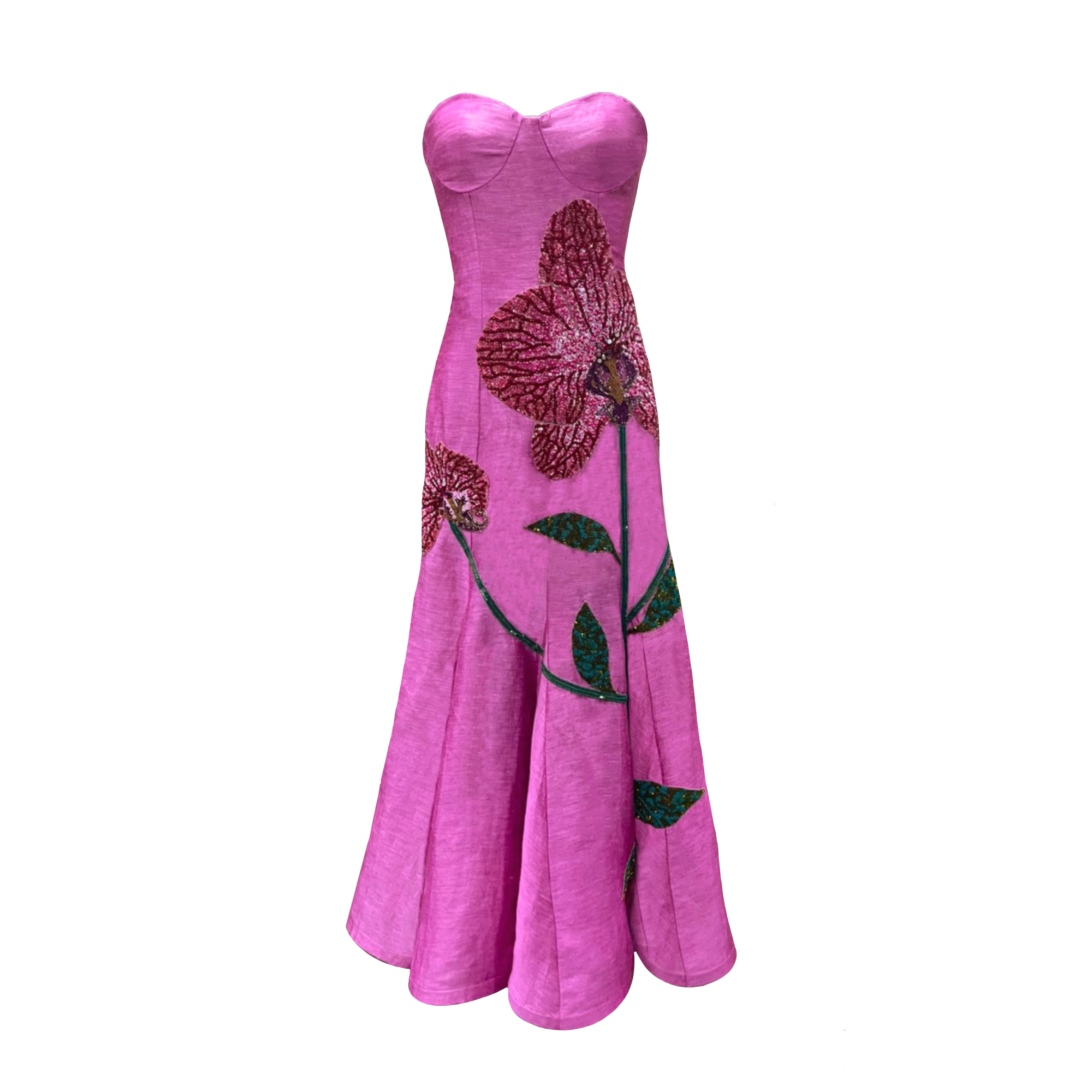 Orchid Print Embroidered Gown