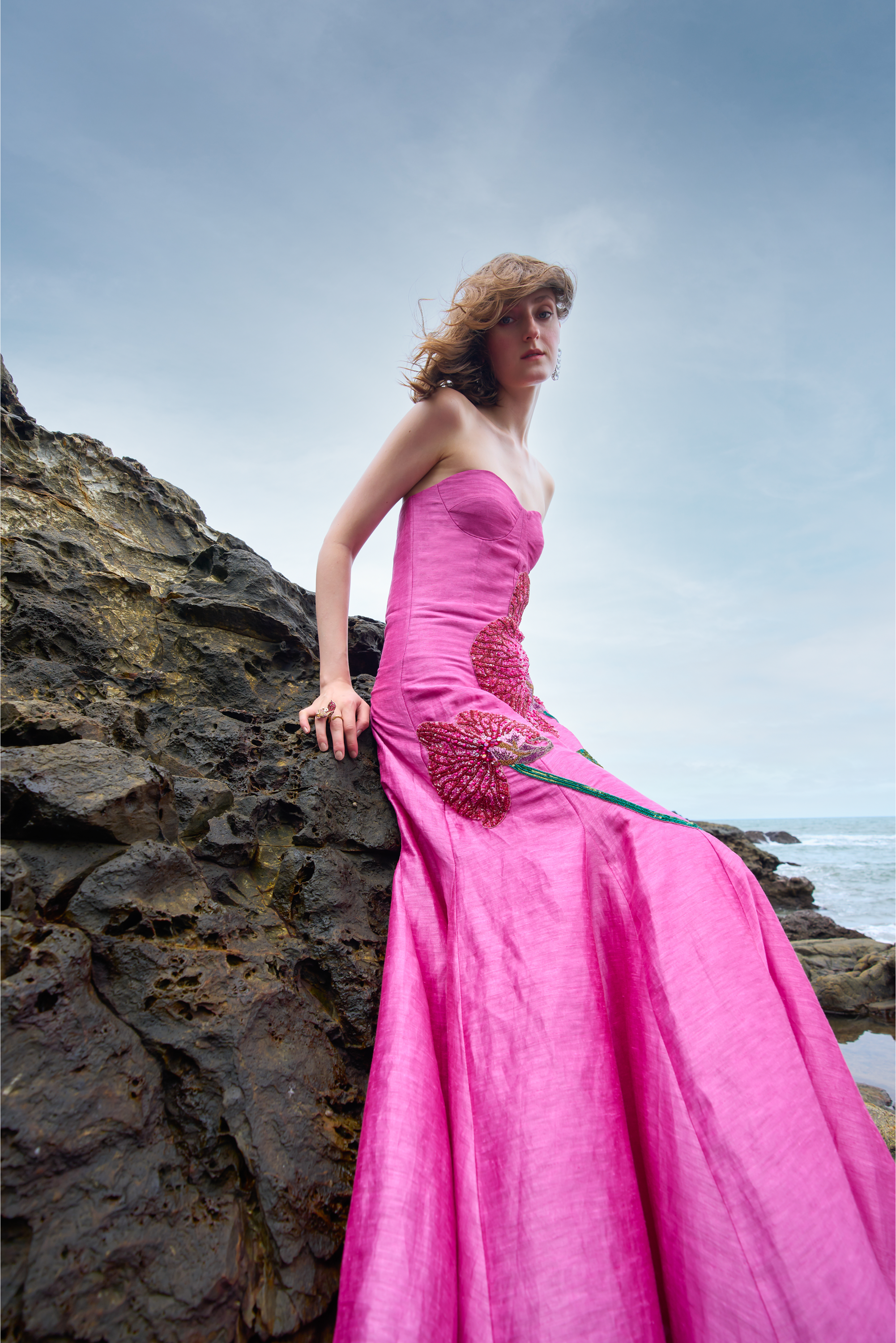 Orchid Print Embroidered Gown