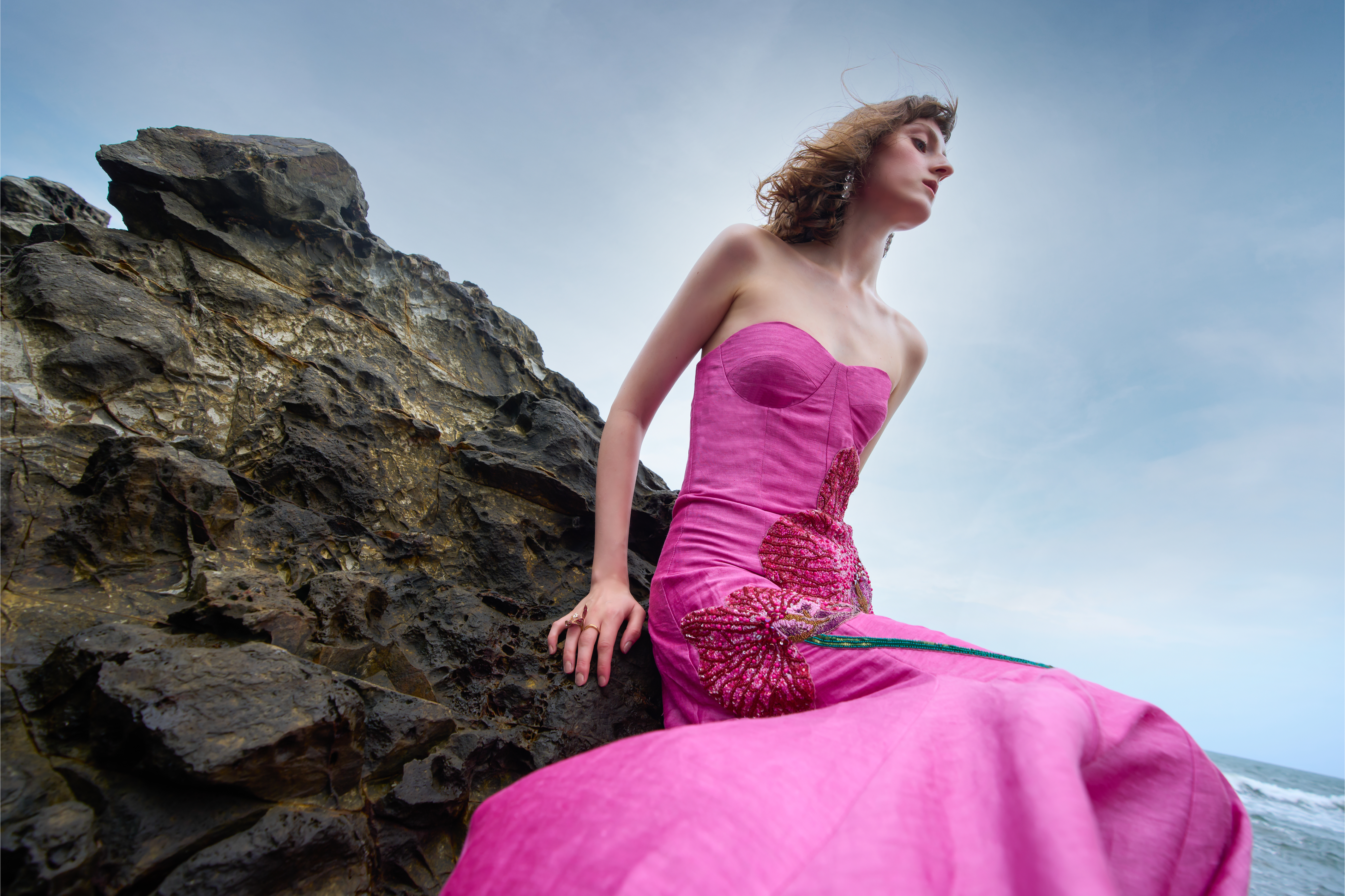 Orchid Print Embroidered Gown