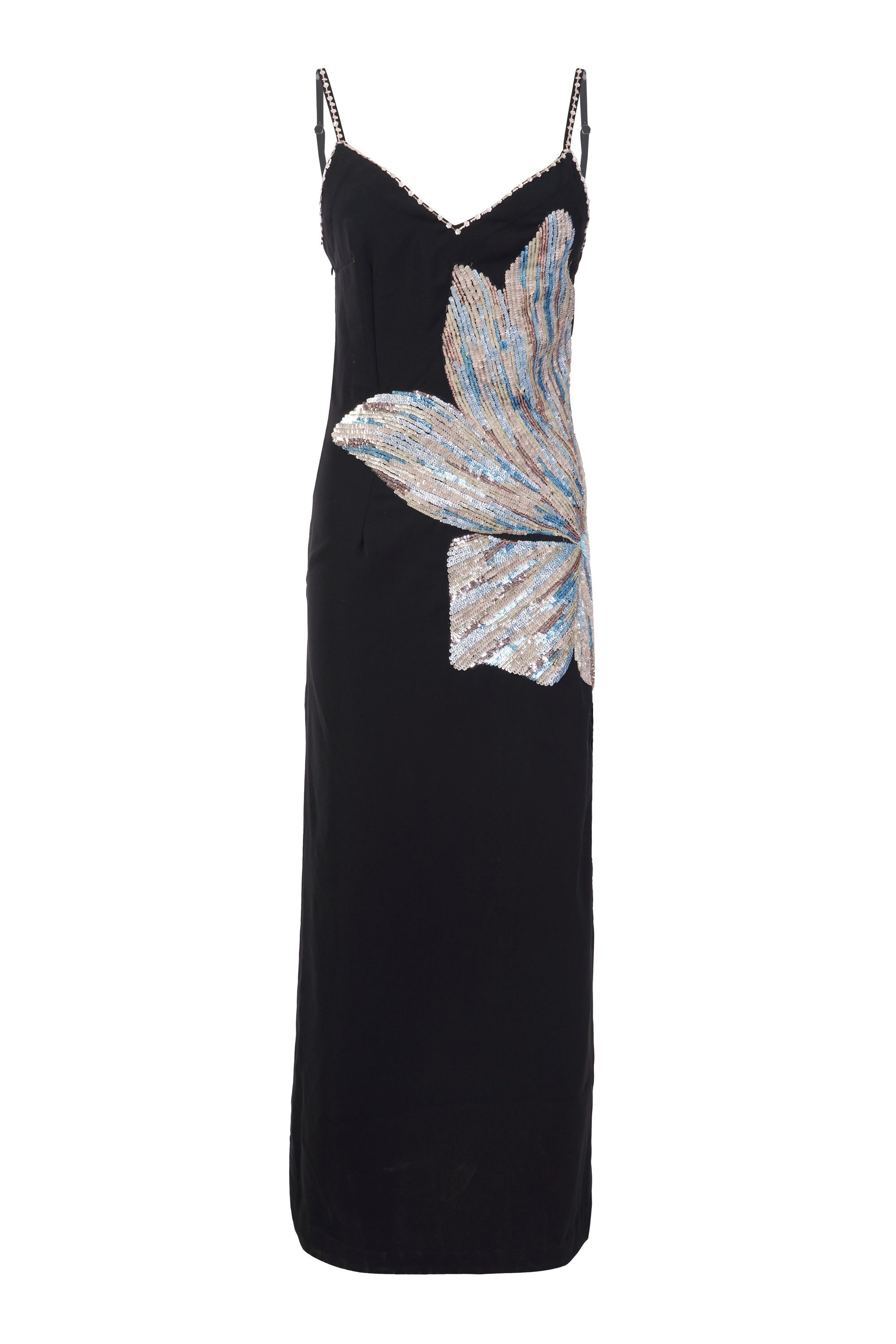 embroidered slip dress Calla blue lily noir slip dress XS