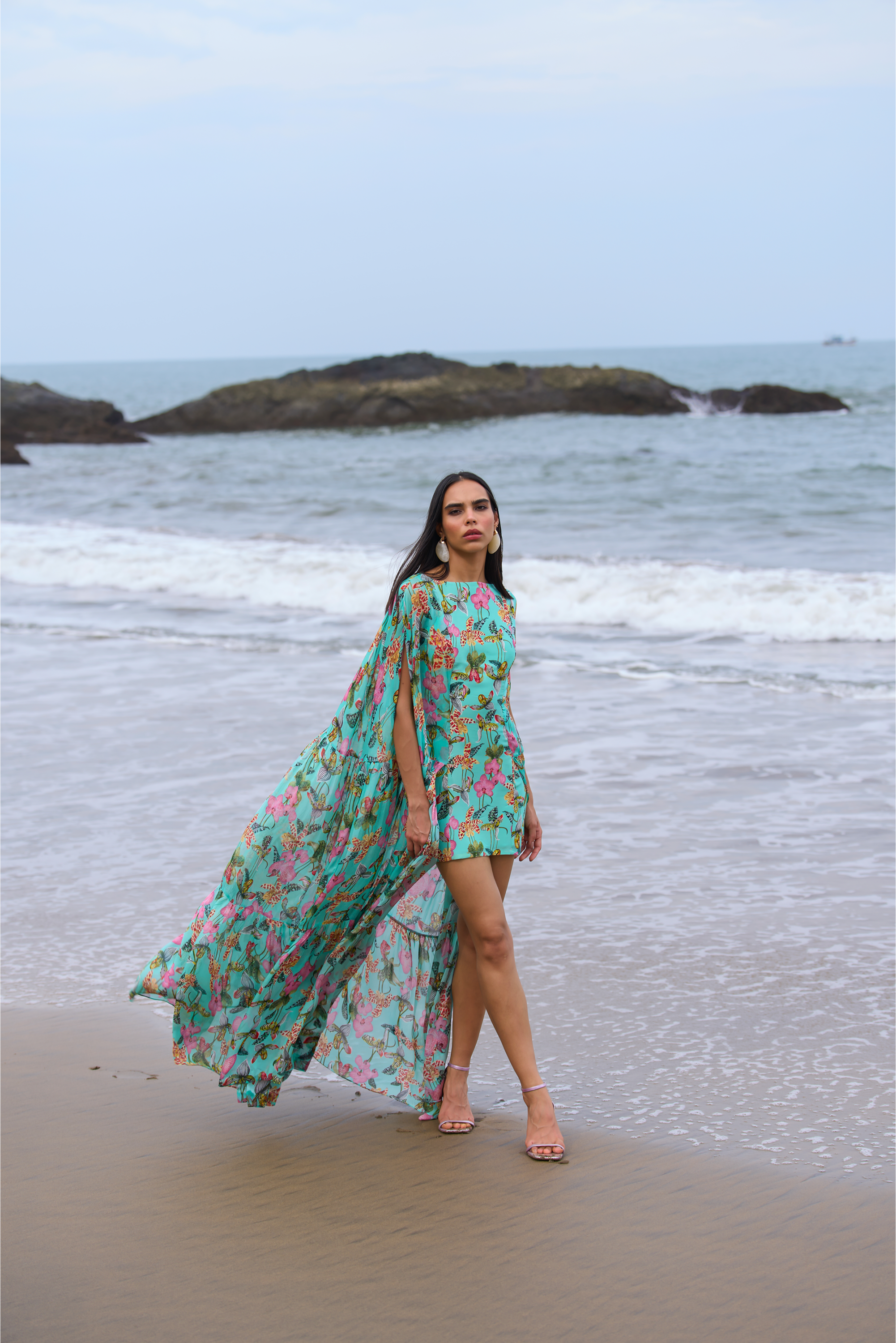 Teal Orchid Bouquet Dress Printed / XL Teal Orchid Bouquet Dress Printed / XL