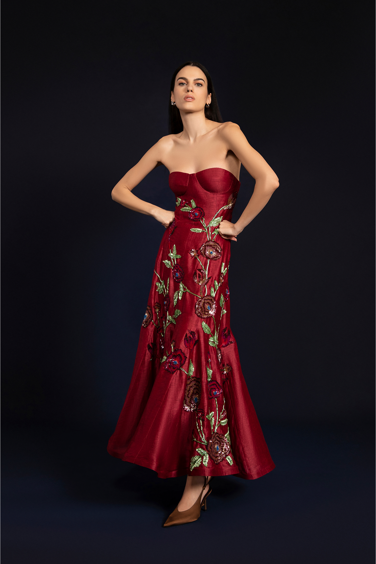 Layla Floral Emb. Corset Dress