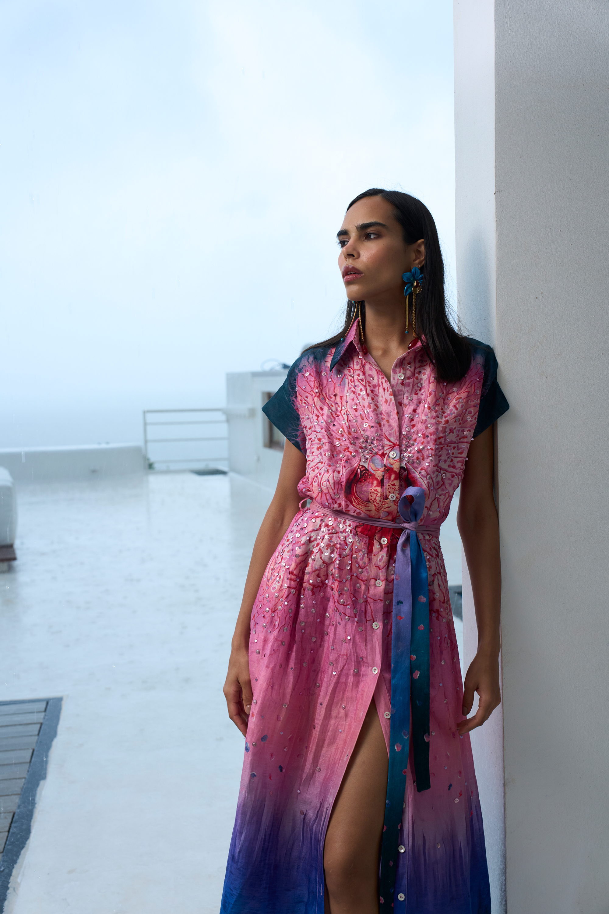 Orchid Burst Print Shirt Dress