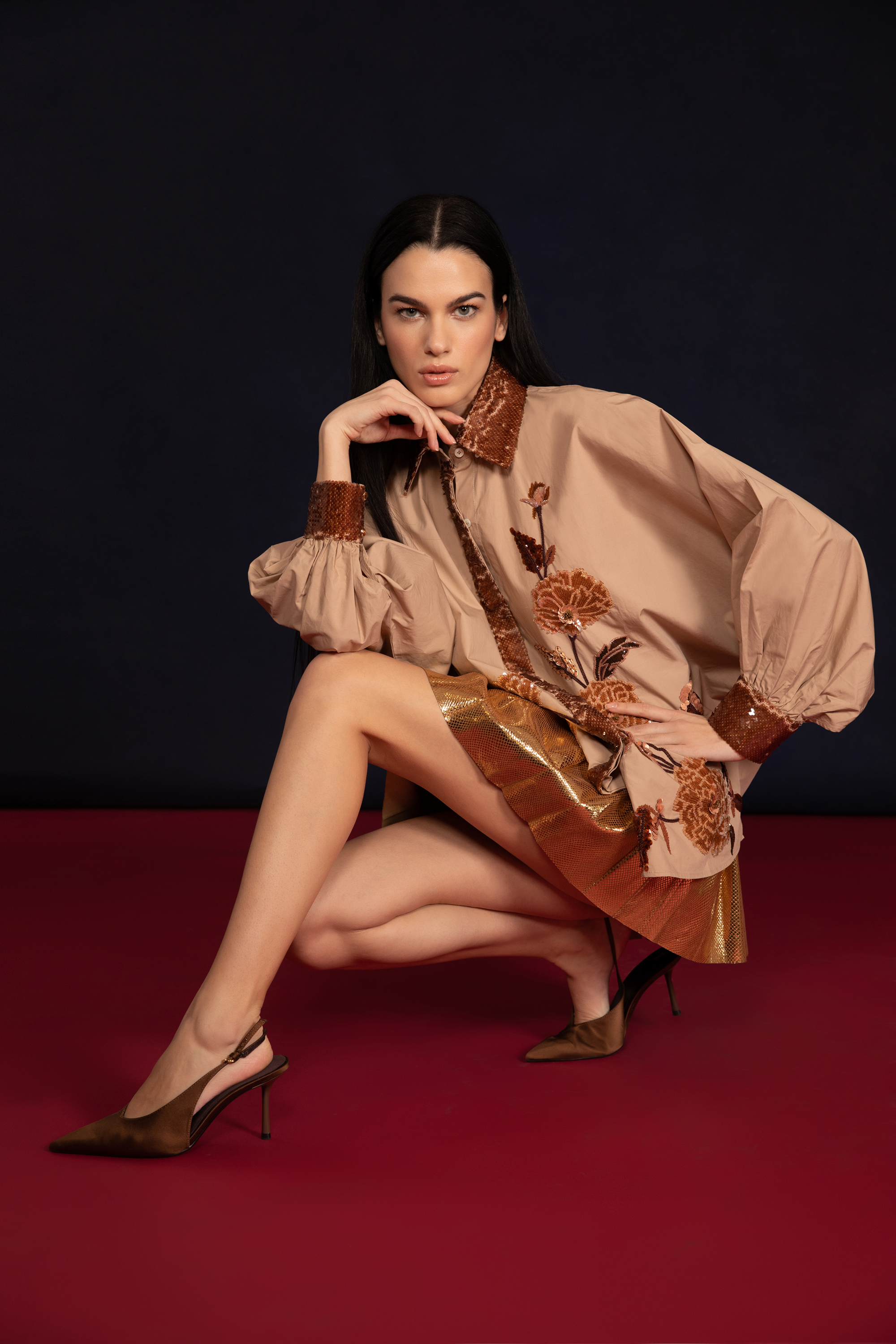 Rigel Sand Oversized Floral Shirt