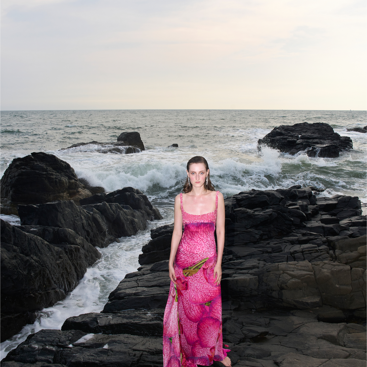 pink dress holiday Orchid Print Gown AC3