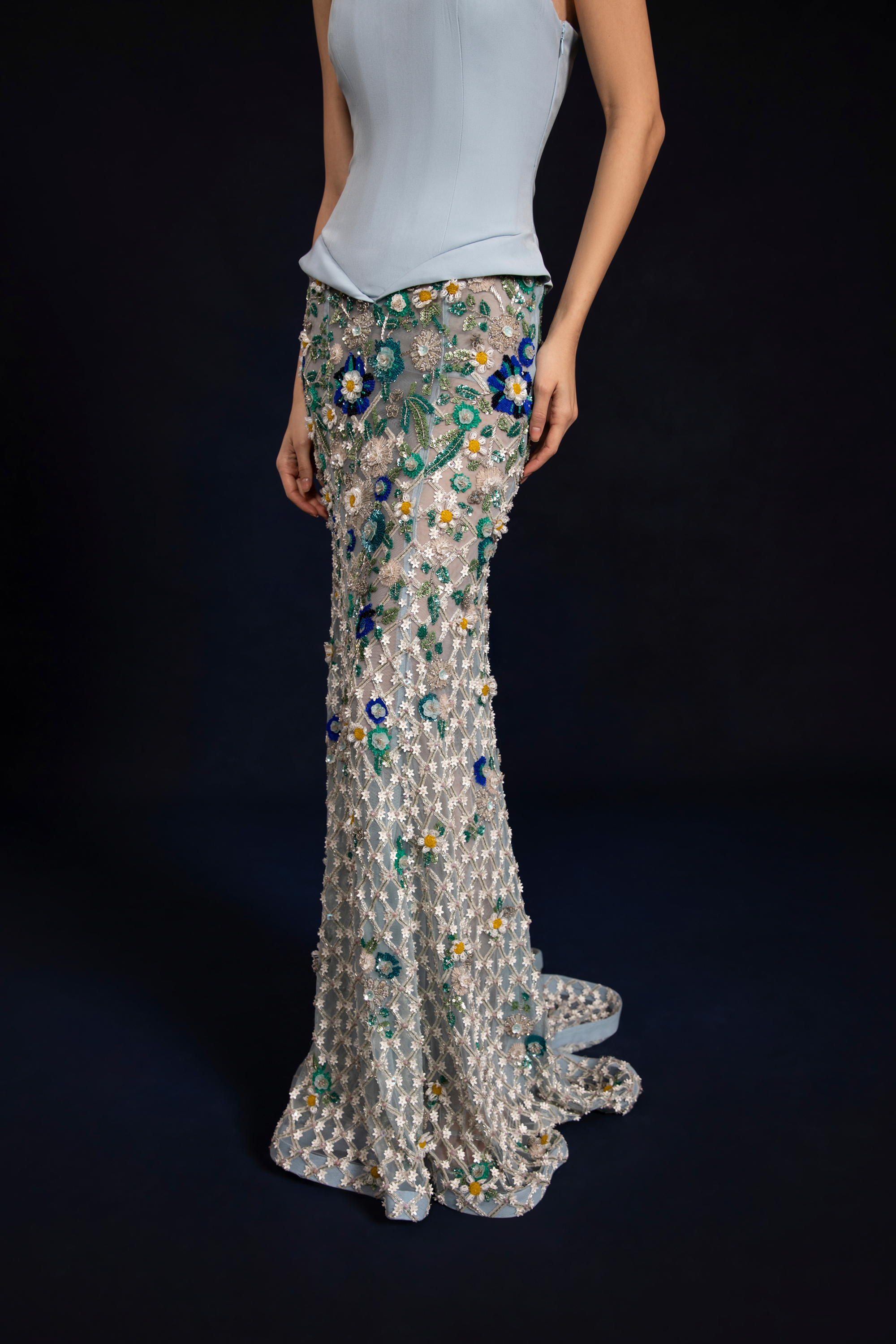 Crysta Periwinkle Emb. Gown
