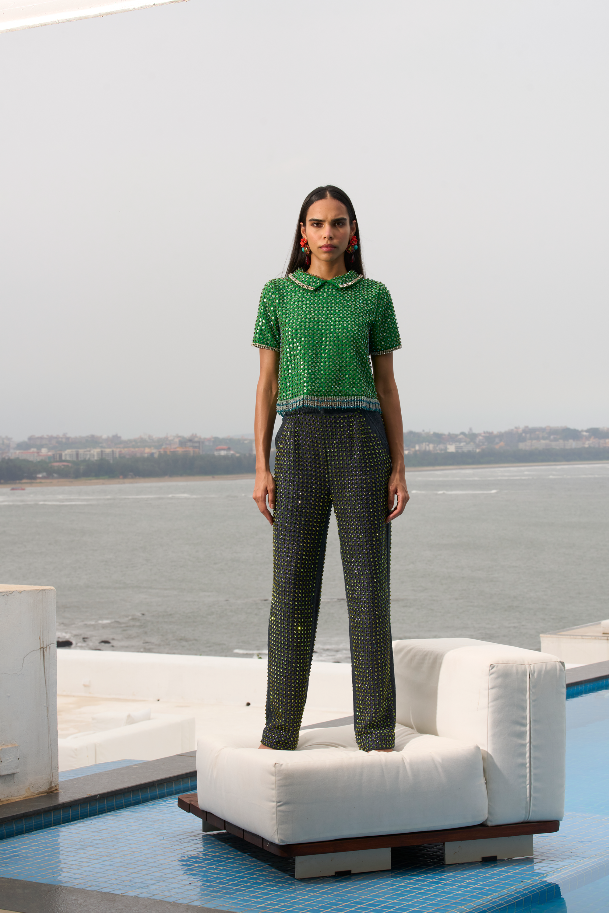 Emerald Crystal Embroidered Top