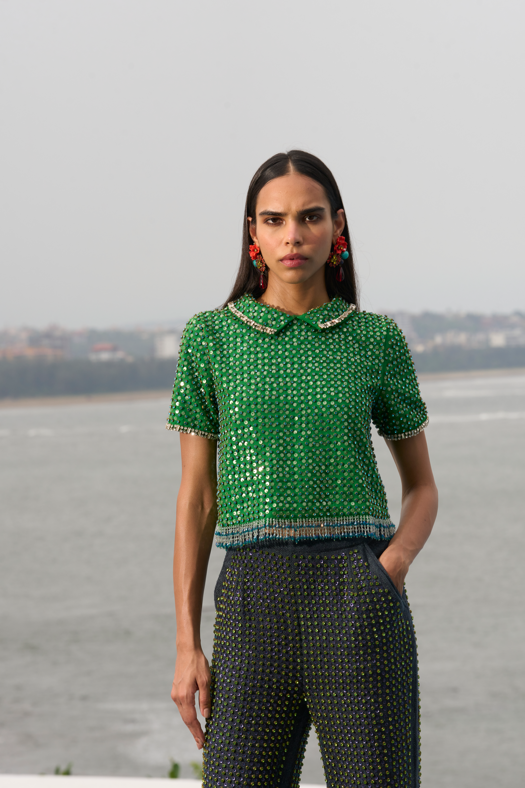 Emerald Crystal Embroidered Top