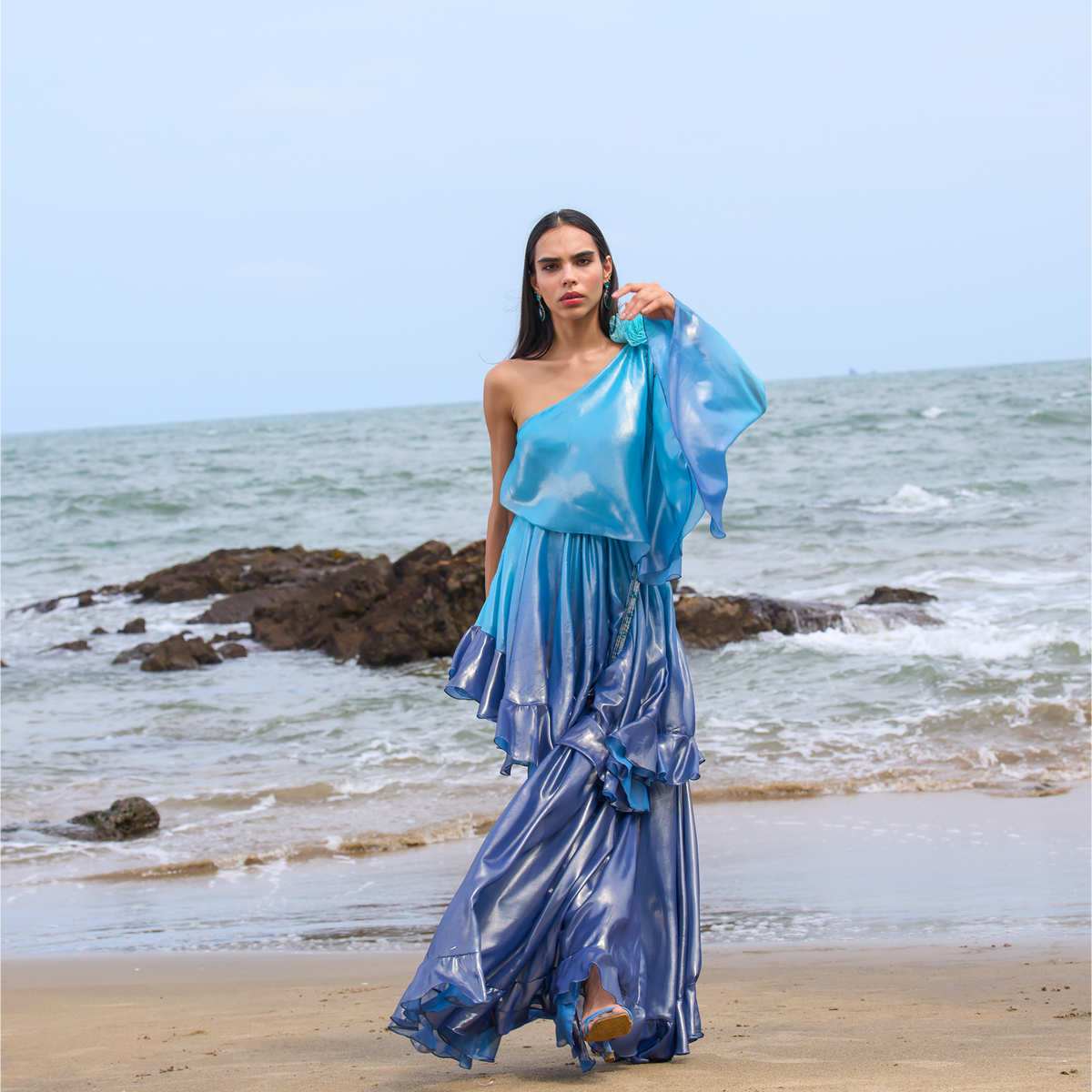 blue ombre dress formal Blue Charmeuse Tie Halter Neck Ombre Gown