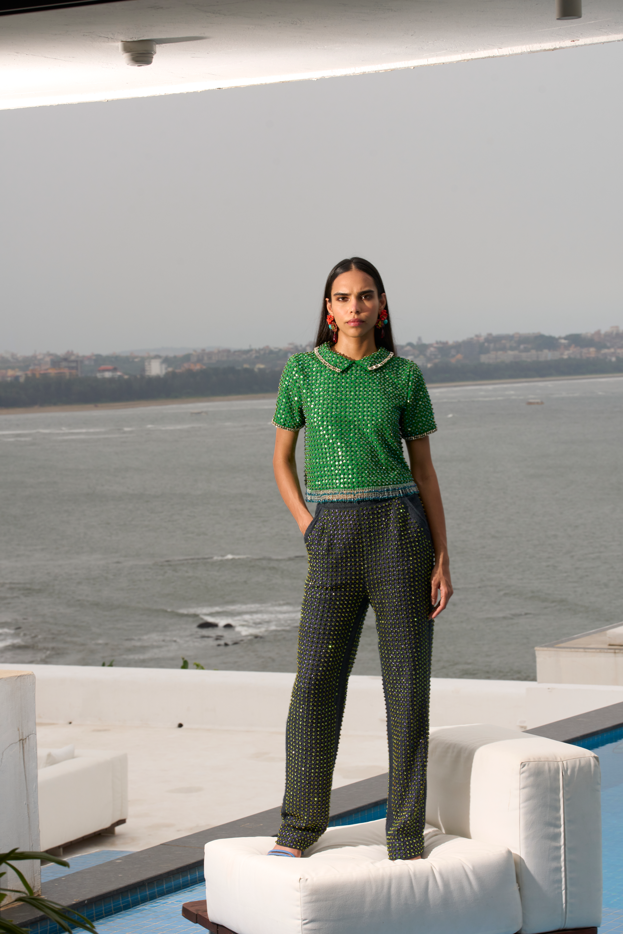 Emerald Crystal Denim Pants