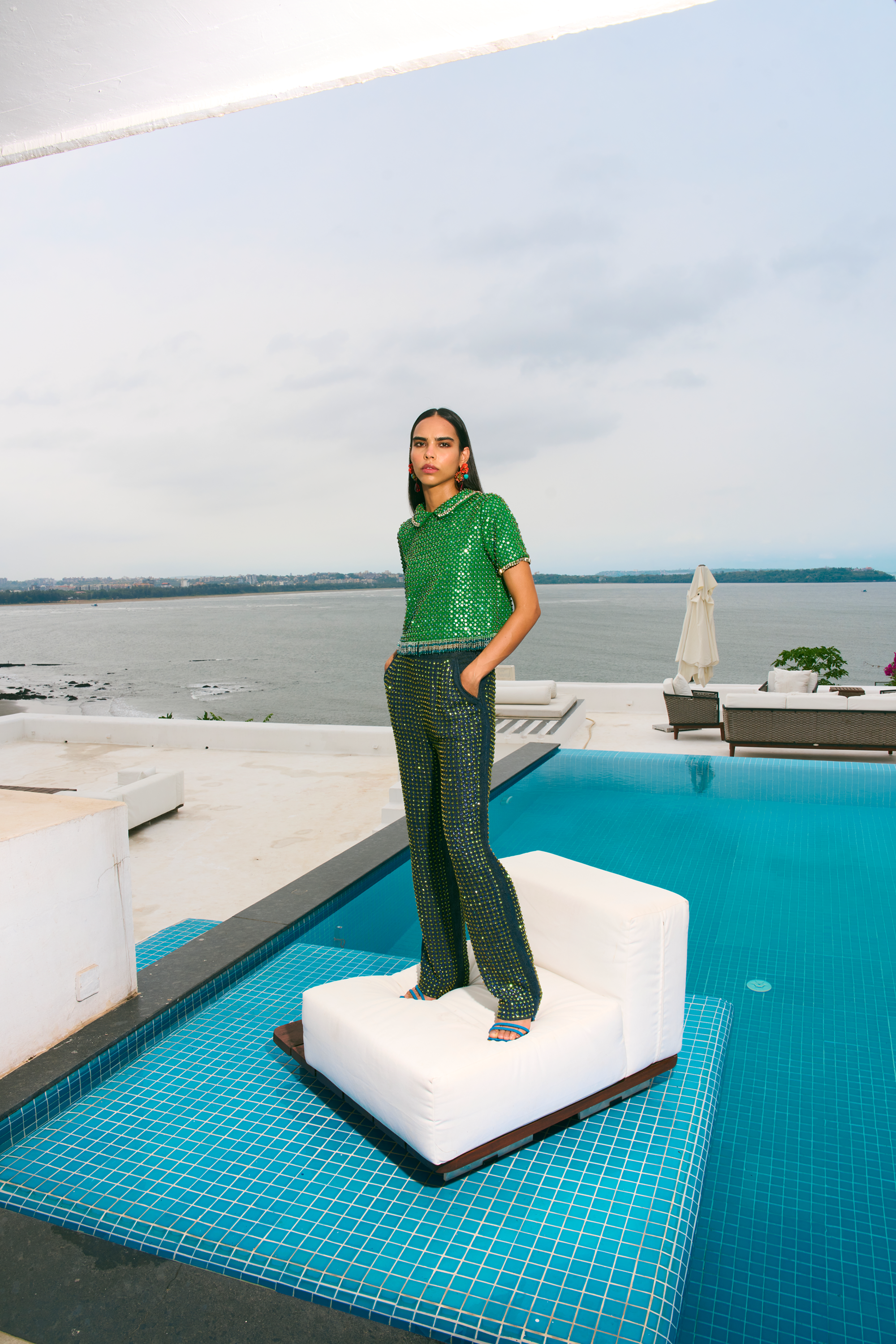 Emerald Crystal Denim Pants