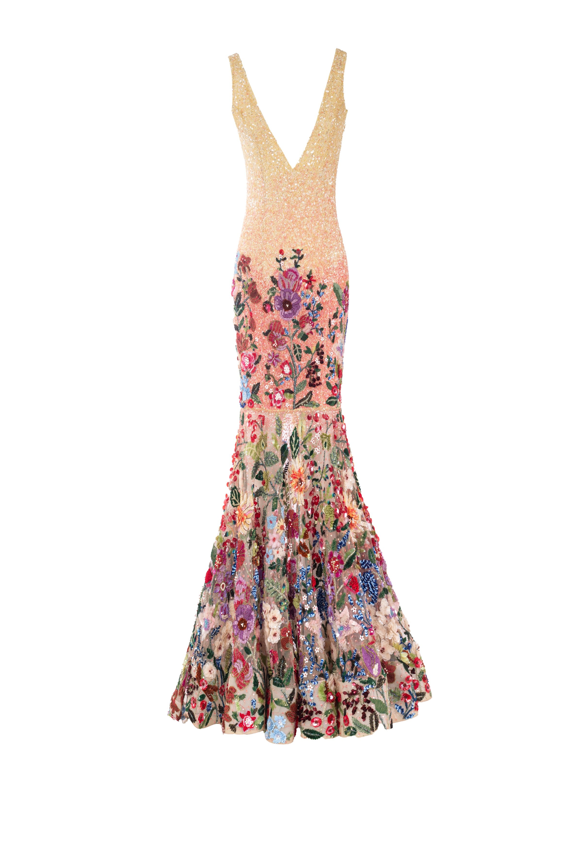 Botanical Symphony Embroidered Gown