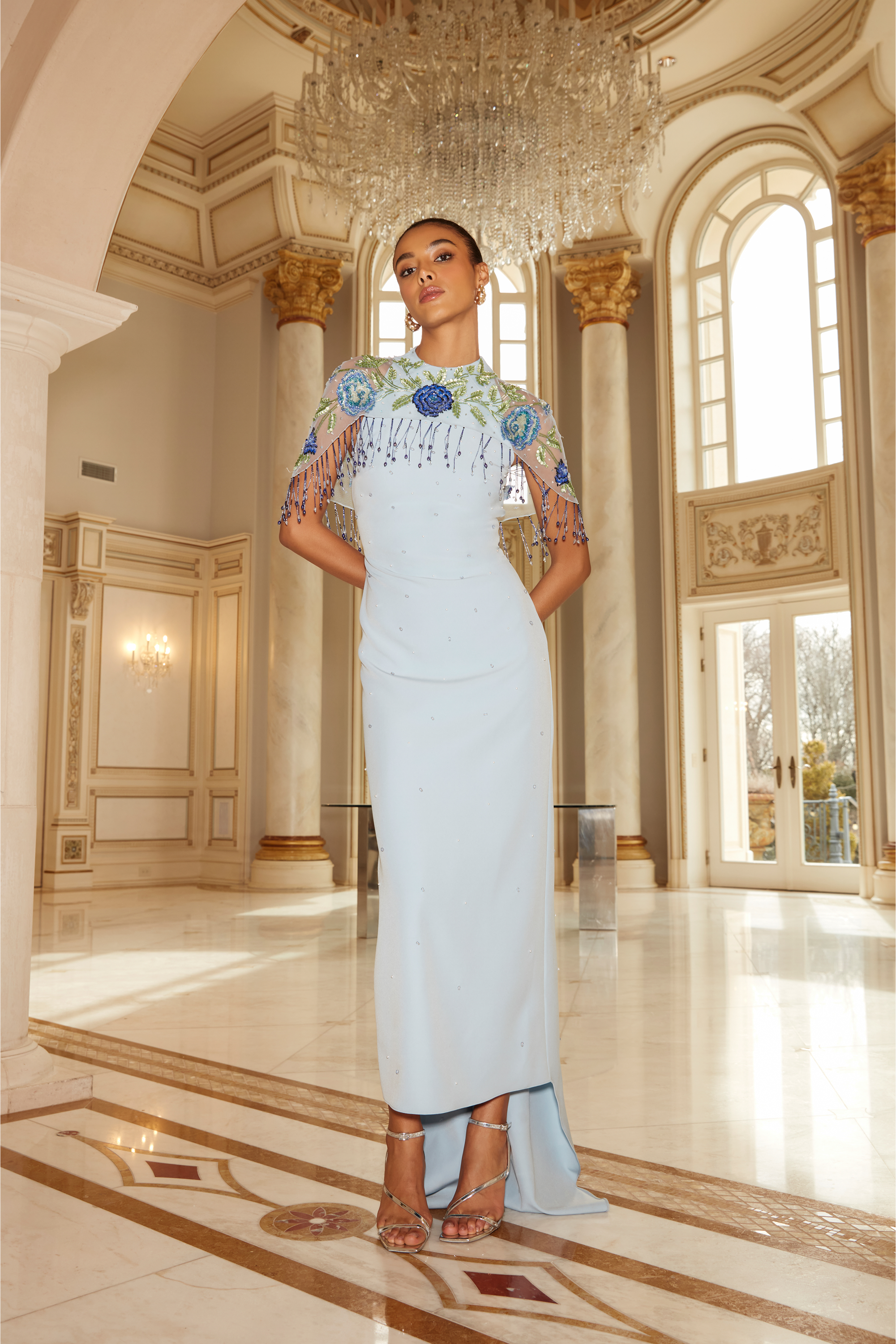 Juliana Periwinkle Cape Gown