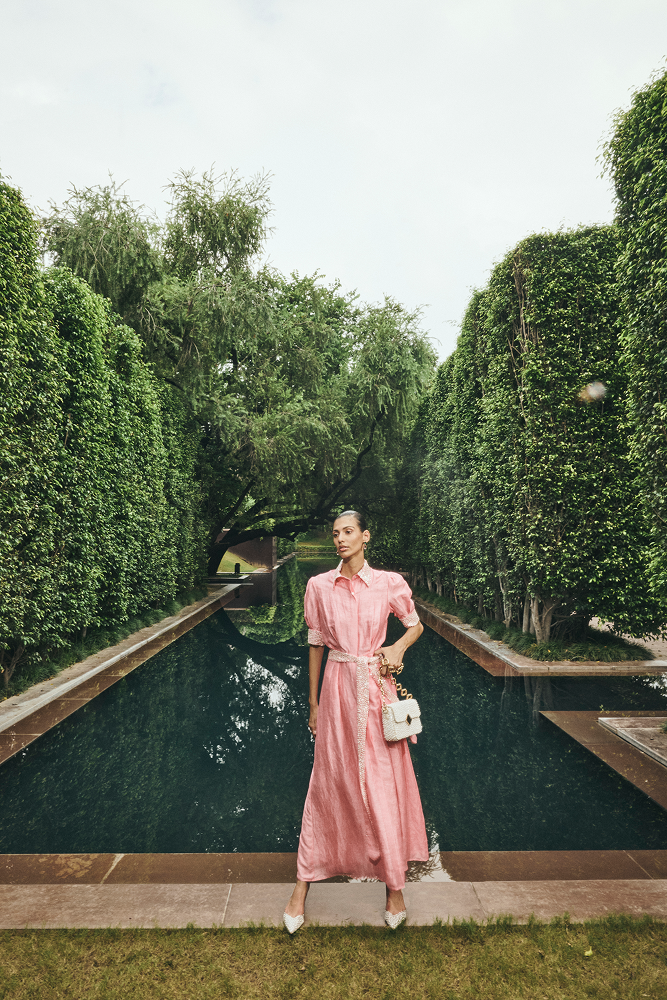 Luxury brunch outfit featuring a fit and flare mini silhouette
