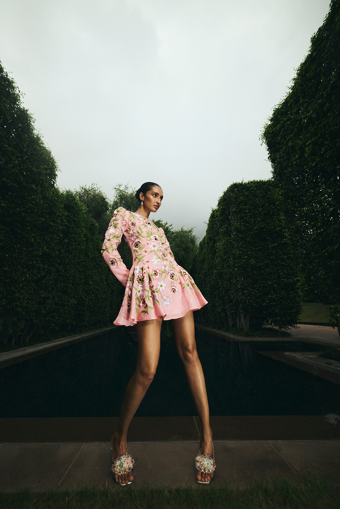 Fit-and-Flare Mini Dress crafted with a structured A-line silhouette
