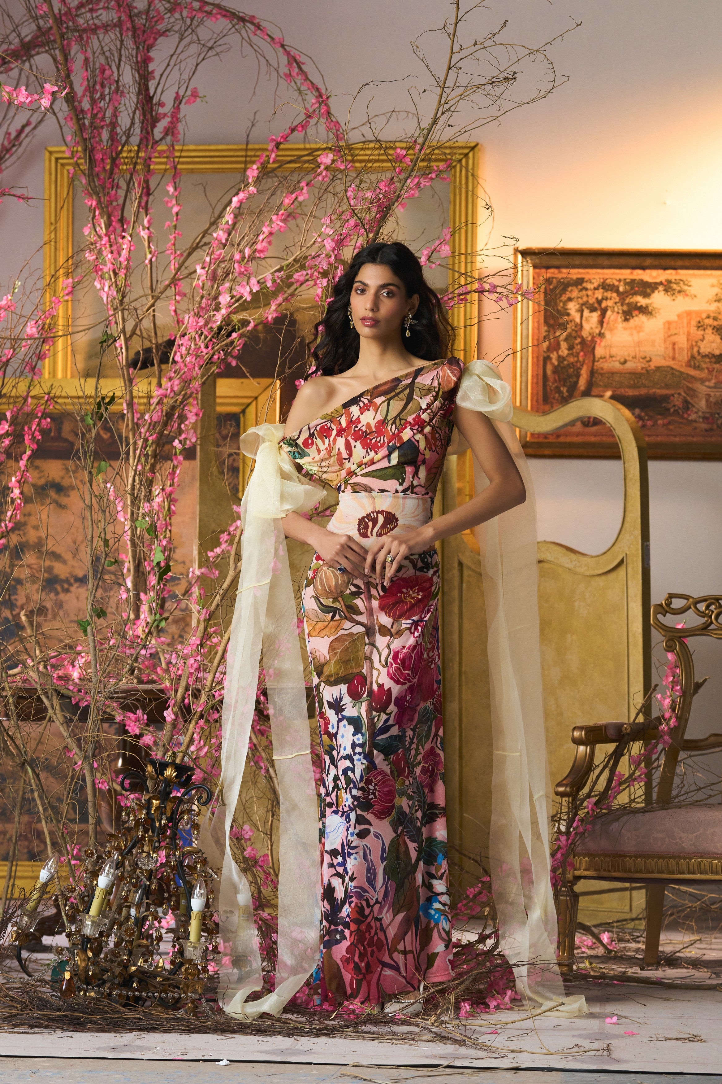 Botanical Symphony Printed Mesh Dress