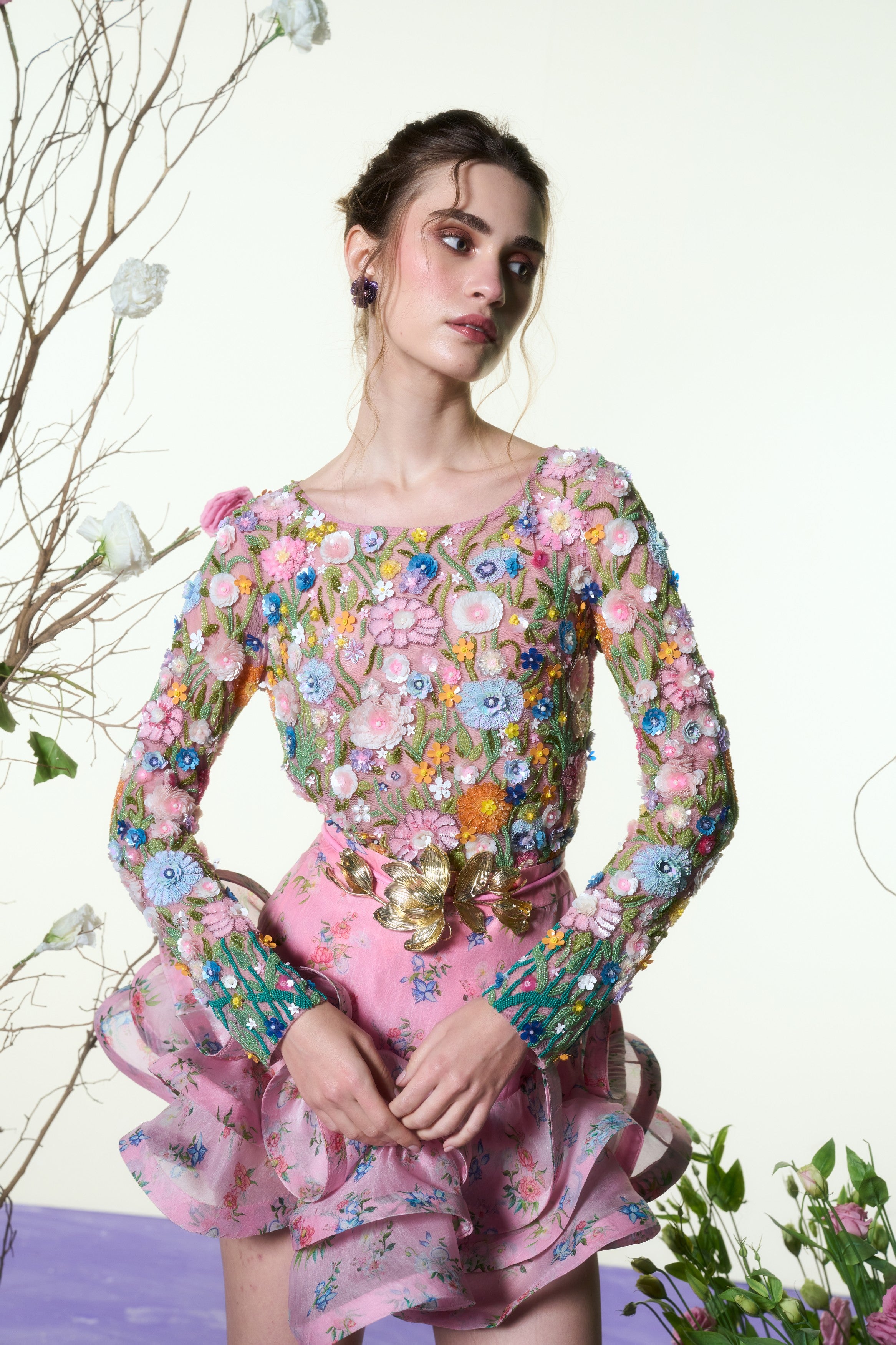 Petal Cascade Flounce Mini Skirt