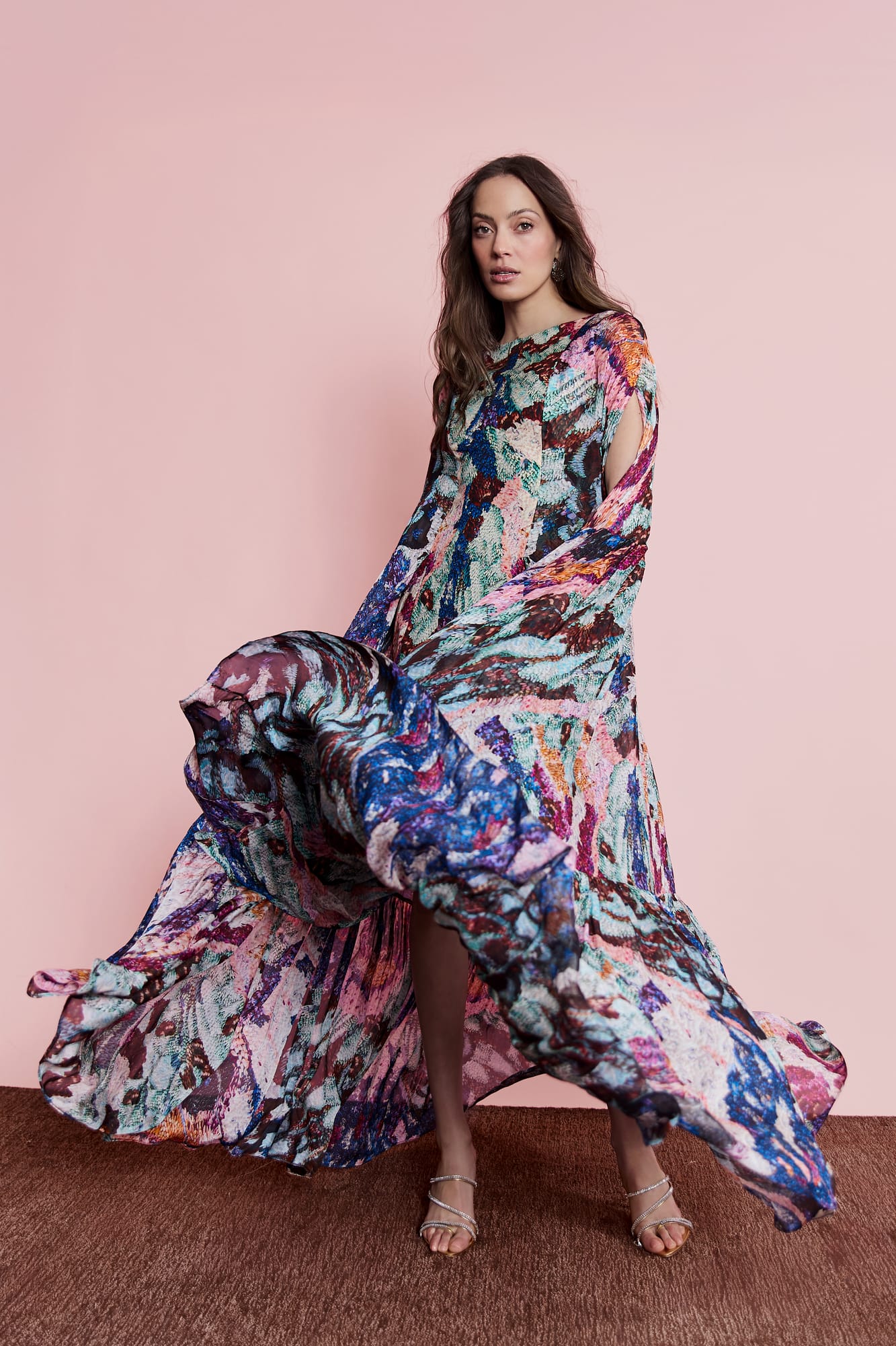 Translucent luxury cape dress, high-fashion evening soirée gown for couture celebration wear