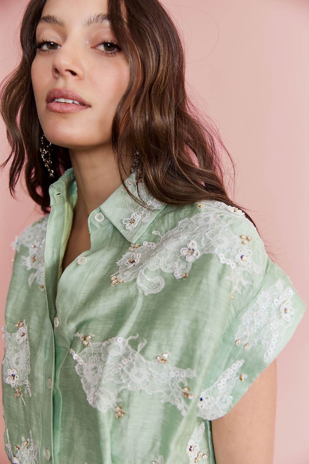 Pastel mint shirt dress with belt, cap sleeve design and feminine silhouette for occasion wear