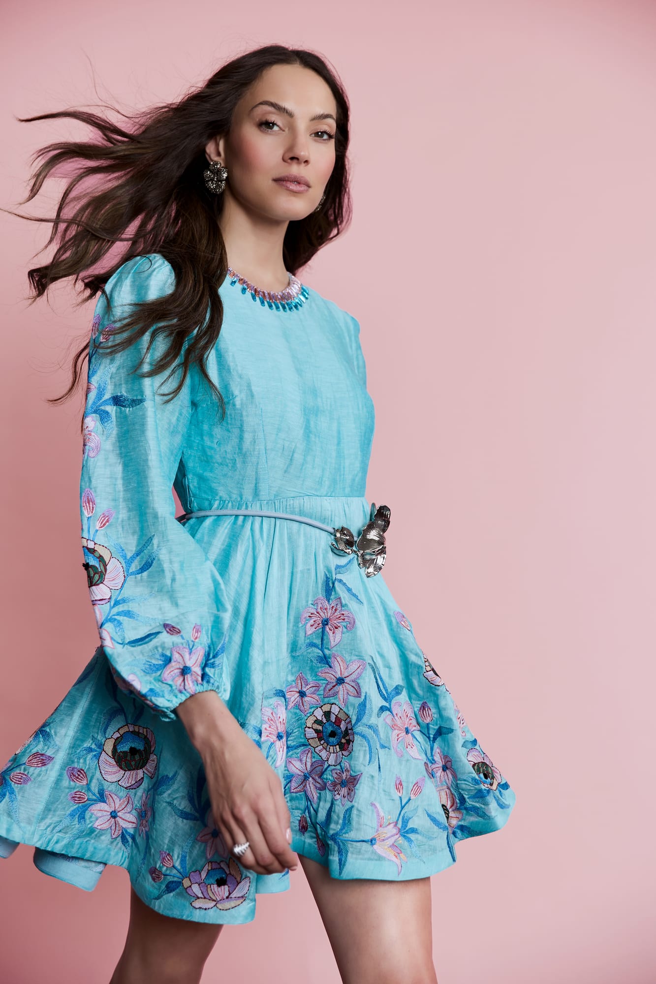 Couture resort wear luxury mini dress, floral embroidered design for elegant garden party look