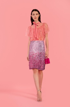 Pink Petal Ombre Embroidered Skirt