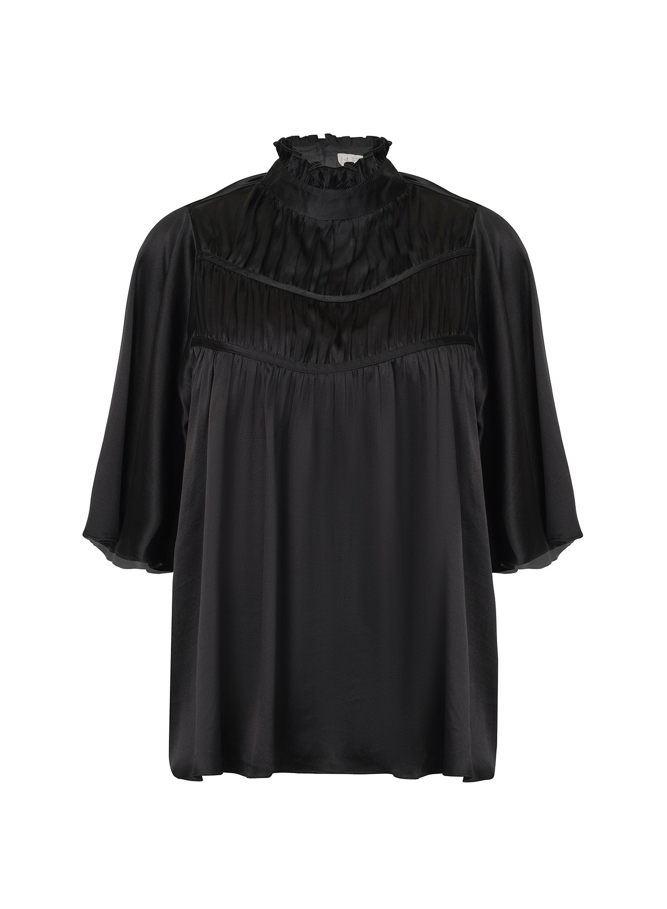 Noir Gathered Silk Top