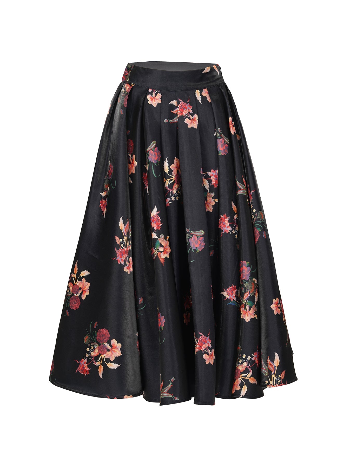 Noir Flora Silk Skirt