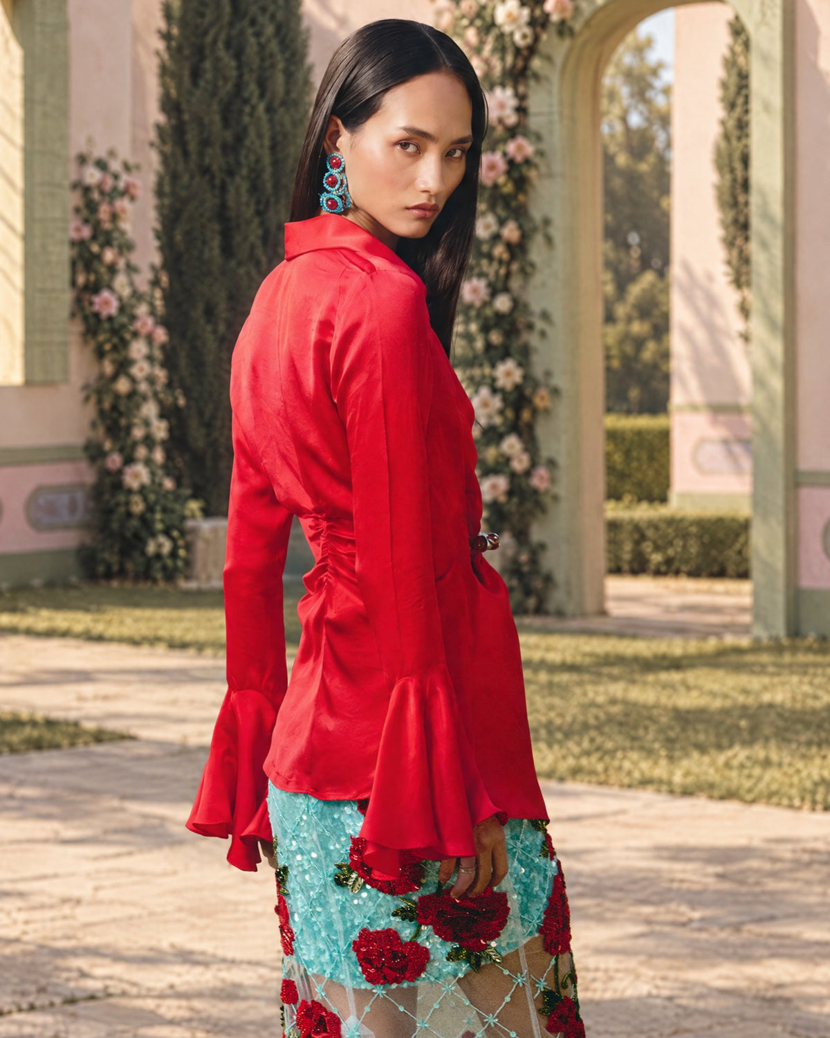 Crimson Rose Ruched Shirt