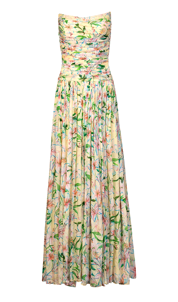 Day event dress designed in a fit and flare dress shape with a floral print