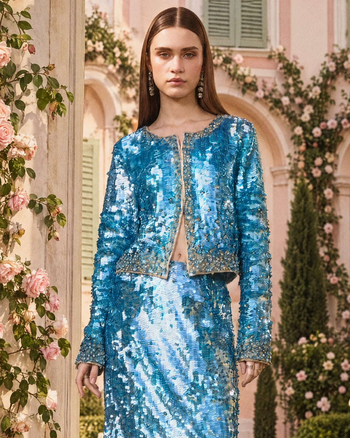 Aqua Embellished Evening Jacket